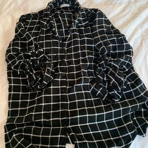 Checked black button down